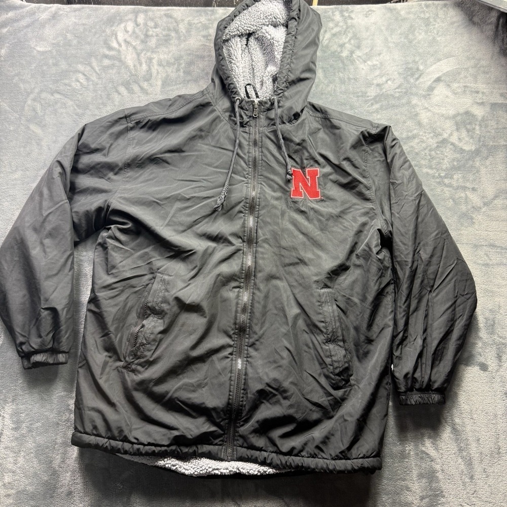 Champion Nebraska Cornhuskers Football Sherpa Lined Hooded Jacket Coat Mens M
